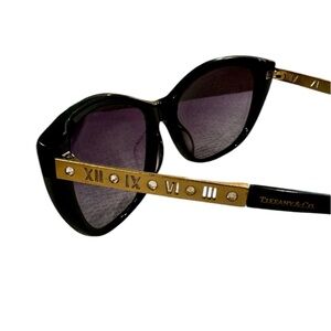 Tiffany & Co. Black Sunglasses with Oversized Cat-Eye Frame and Gold Accents